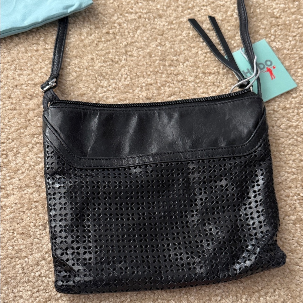 HOBO Liza Original Black Perforated Leather Crossbody Handbag- NWT Never Used